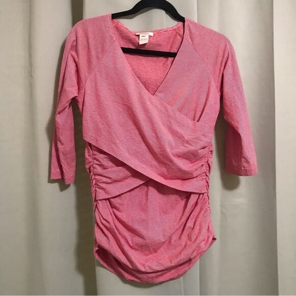 Sundance Vanessa Faux Wrap Ruched Red & White Striped Top - Picture 1 of 3